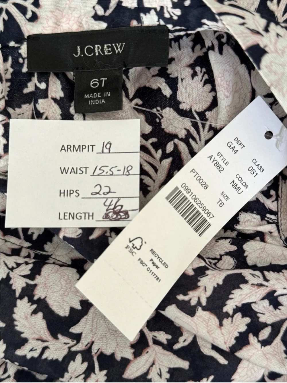 J.Crew Blue & White Tie-waist Voile Midi Dress Rose Vines Sz 6 Tall Cottagecore
